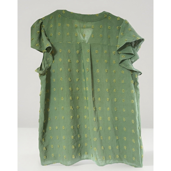 Women’s Dressy V Neck Ruffle Sleeve Tunic W/Swiss Dots Design•Green• sz XL• NWT - Picture 5 of 13
